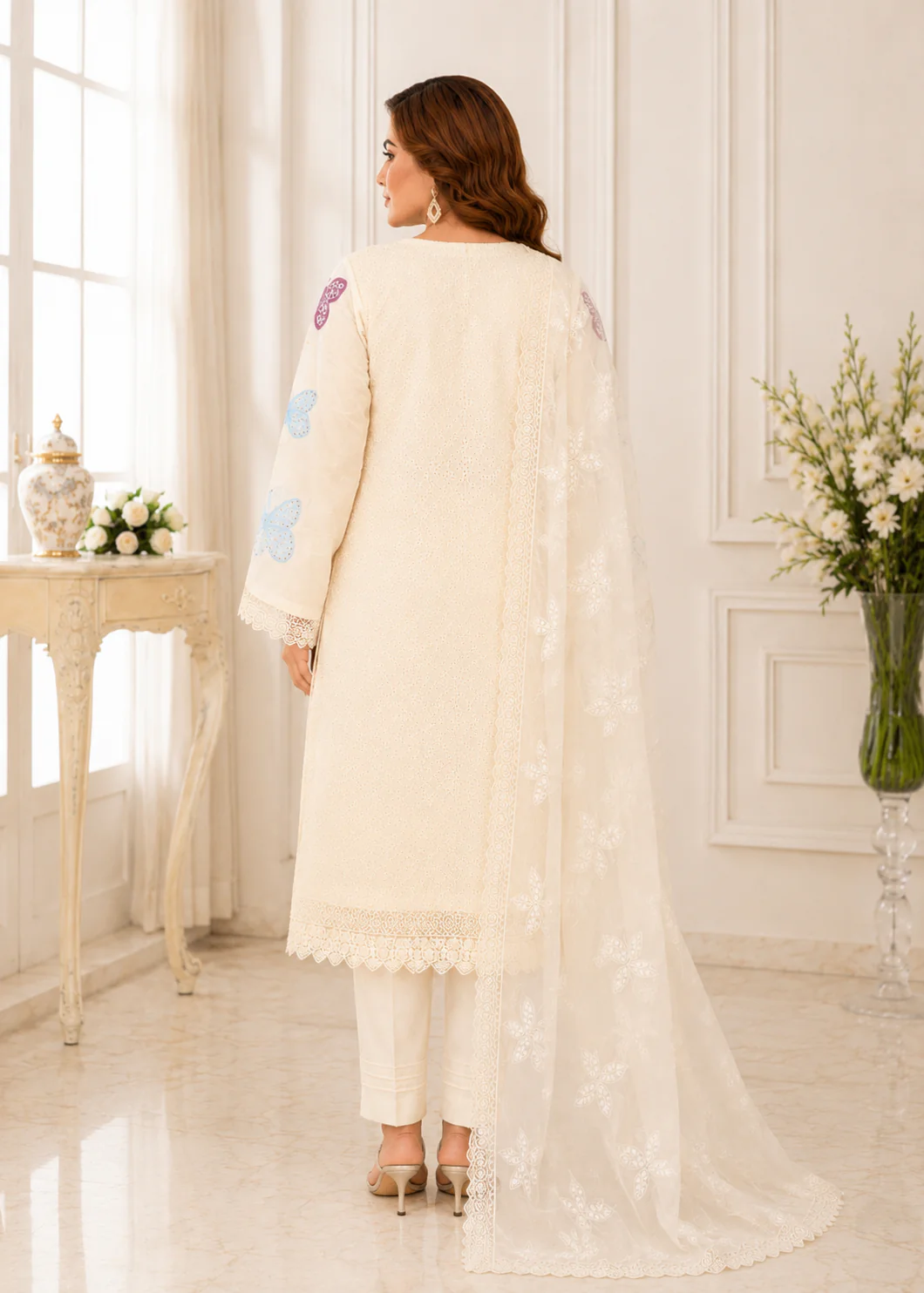 Ivory Butterfly Printed 3-Piece Lawn Suit
