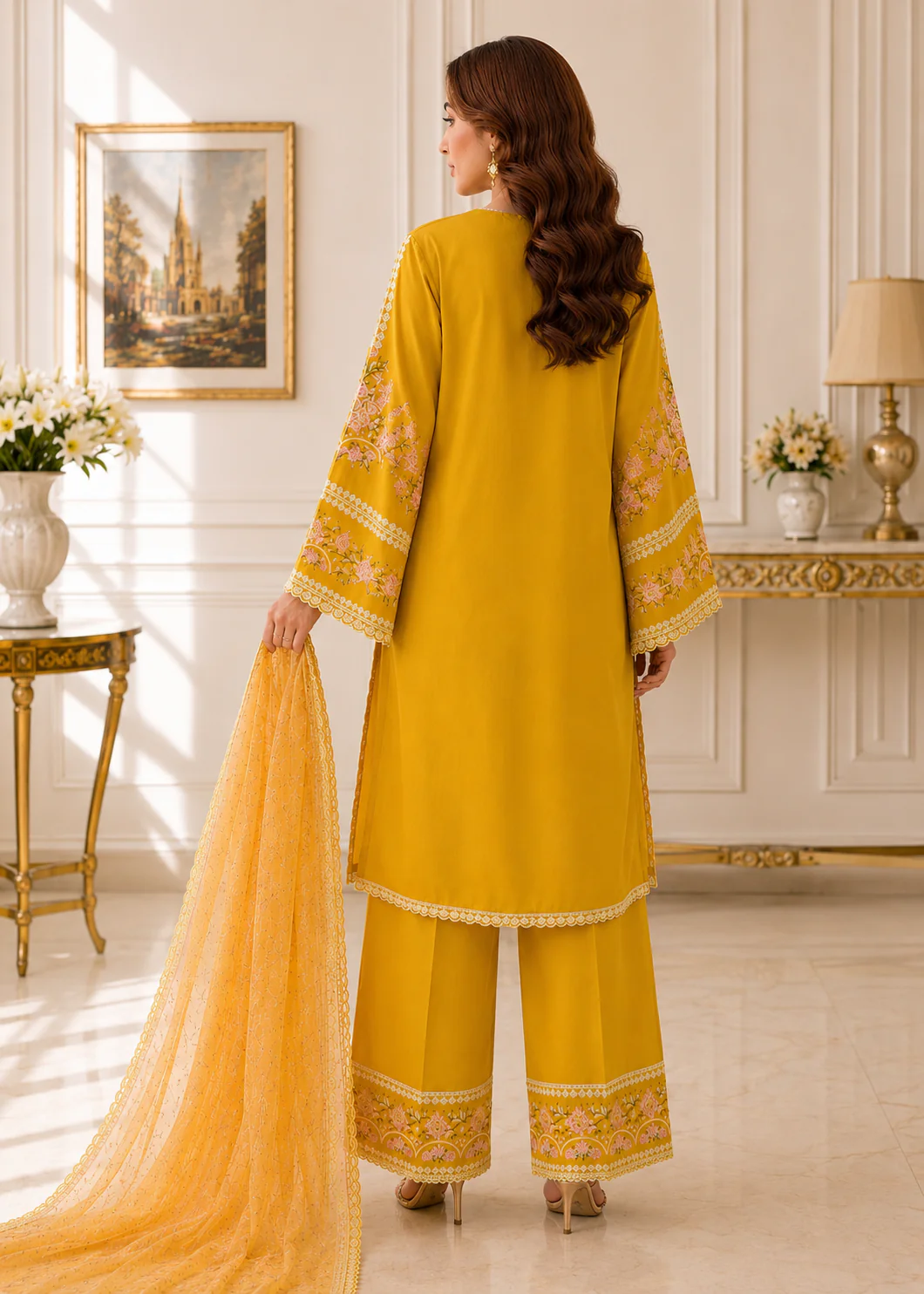Mustard Embroidered 3-Piece Lawn Suit