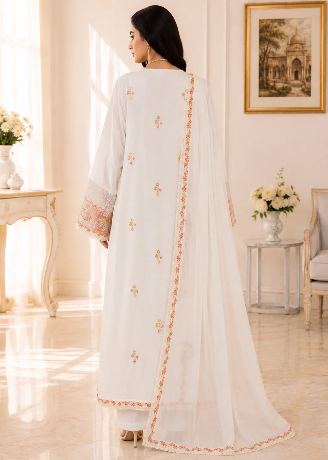 Ivory Floral Embroidered 3-Piece Lawn Suit