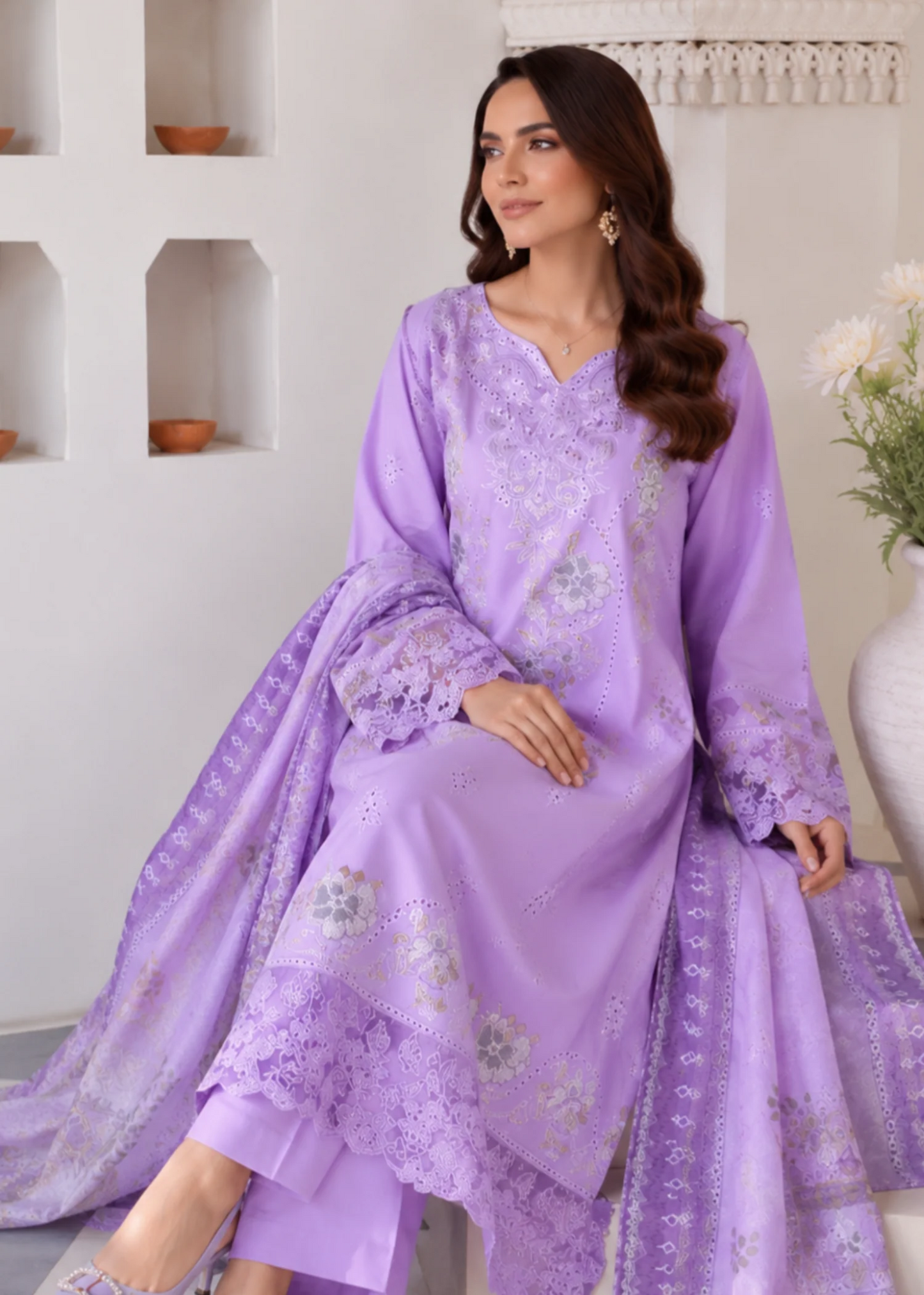 Lavender Charm – Embroidered 3-Piece Lawn Suit