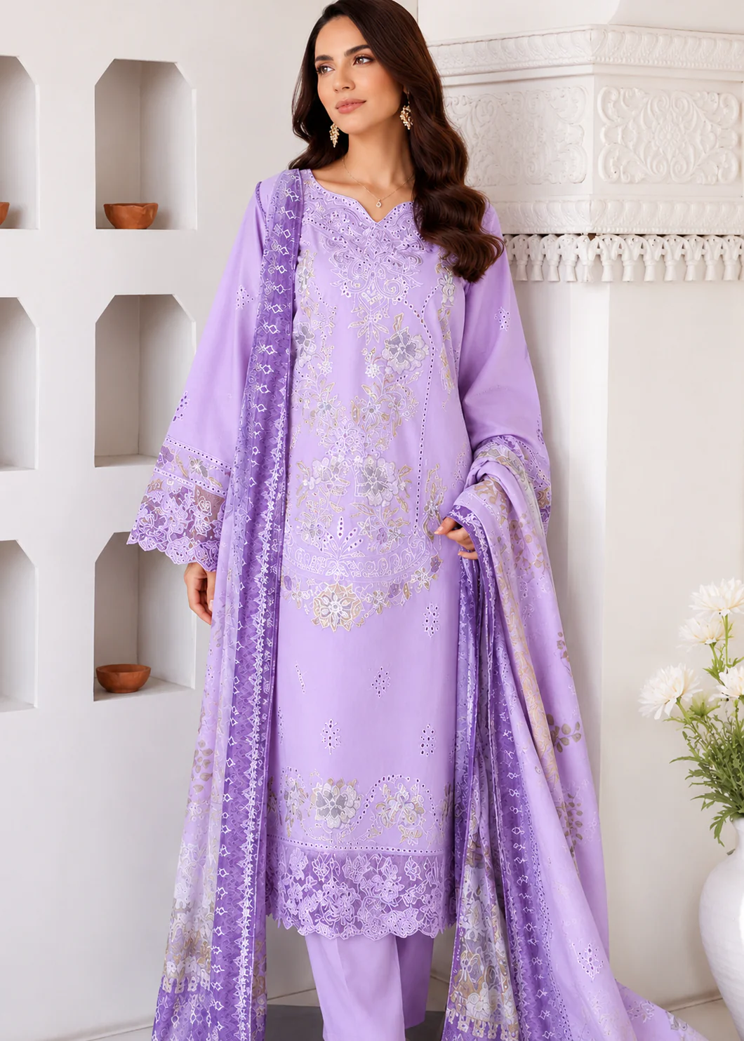 Lavender Charm – Embroidered 3-Piece Lawn Suit