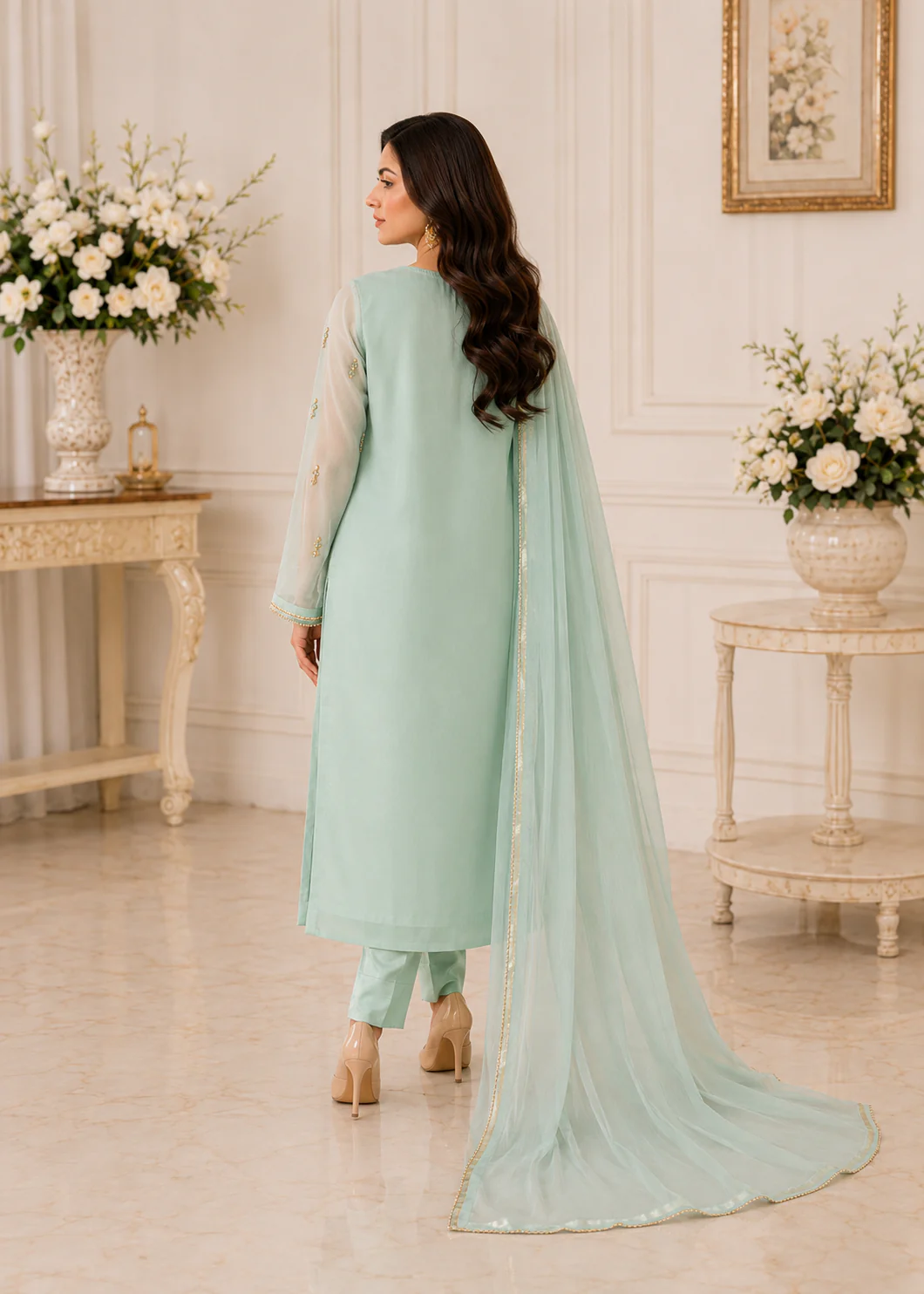 Mint Green Embroidered 3-Piece Suit