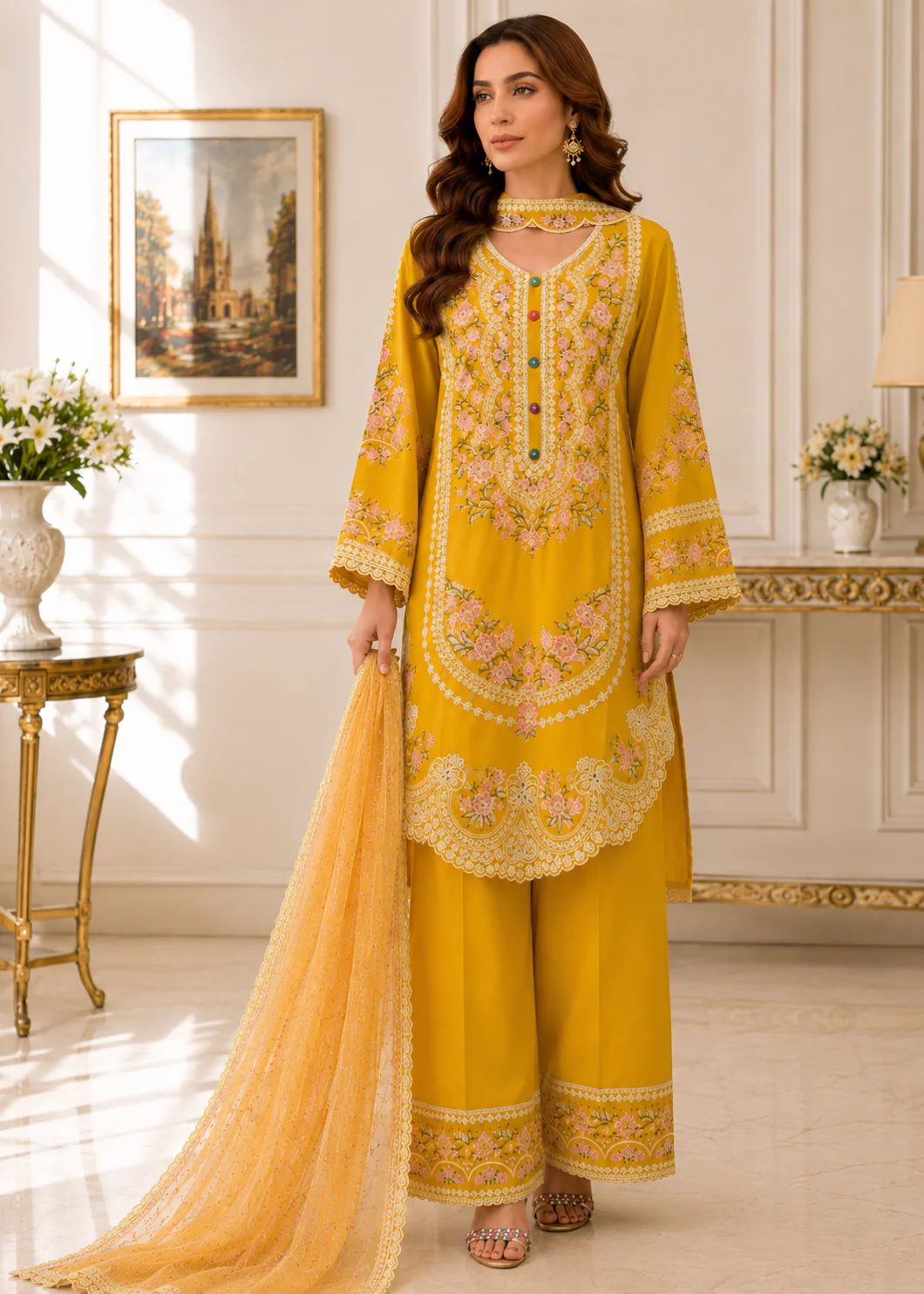 Mustard Embroidered 3-Piece Lawn Suit