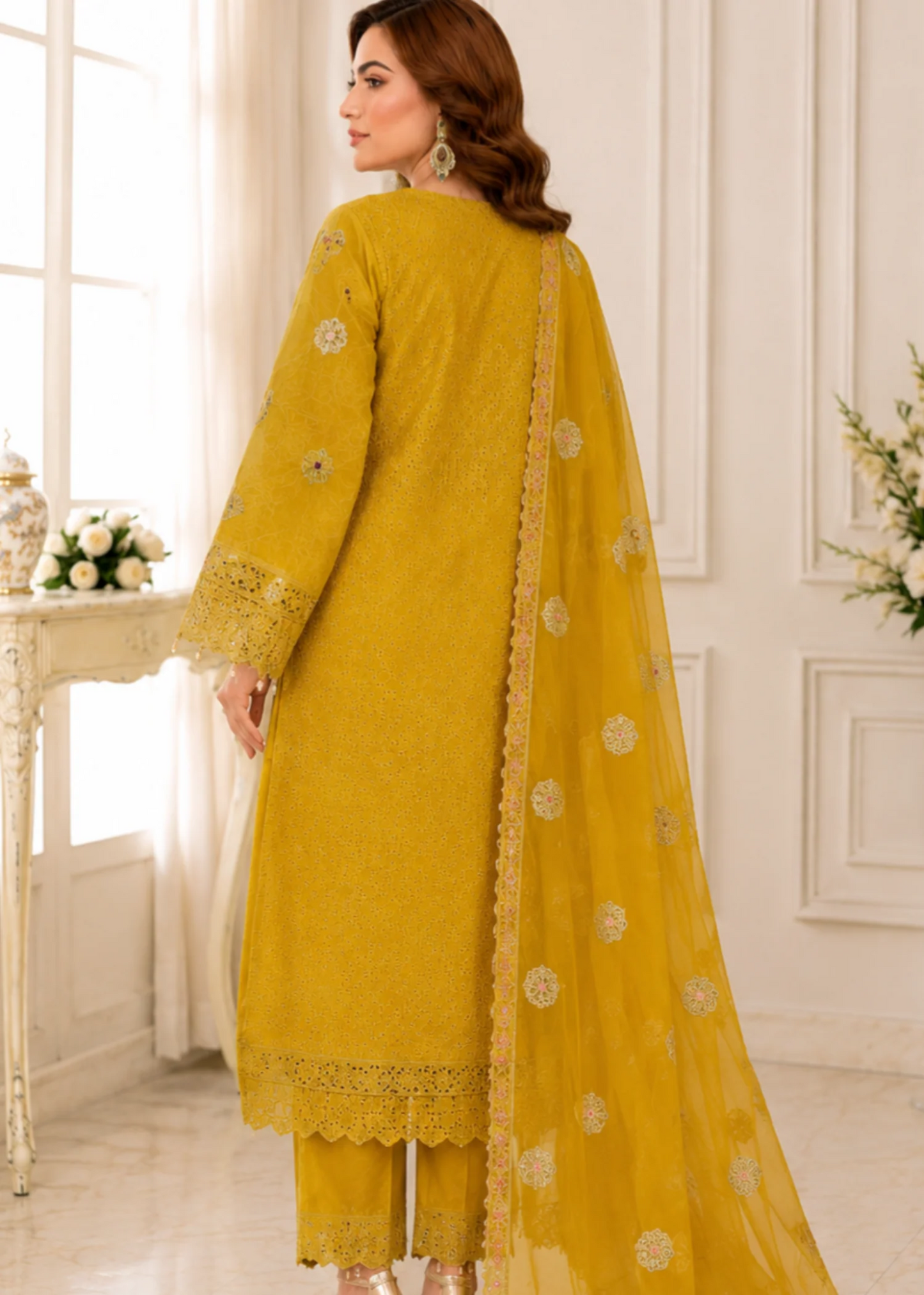 Mustard Traditional Embroidered 3-Piece Lawn Suit